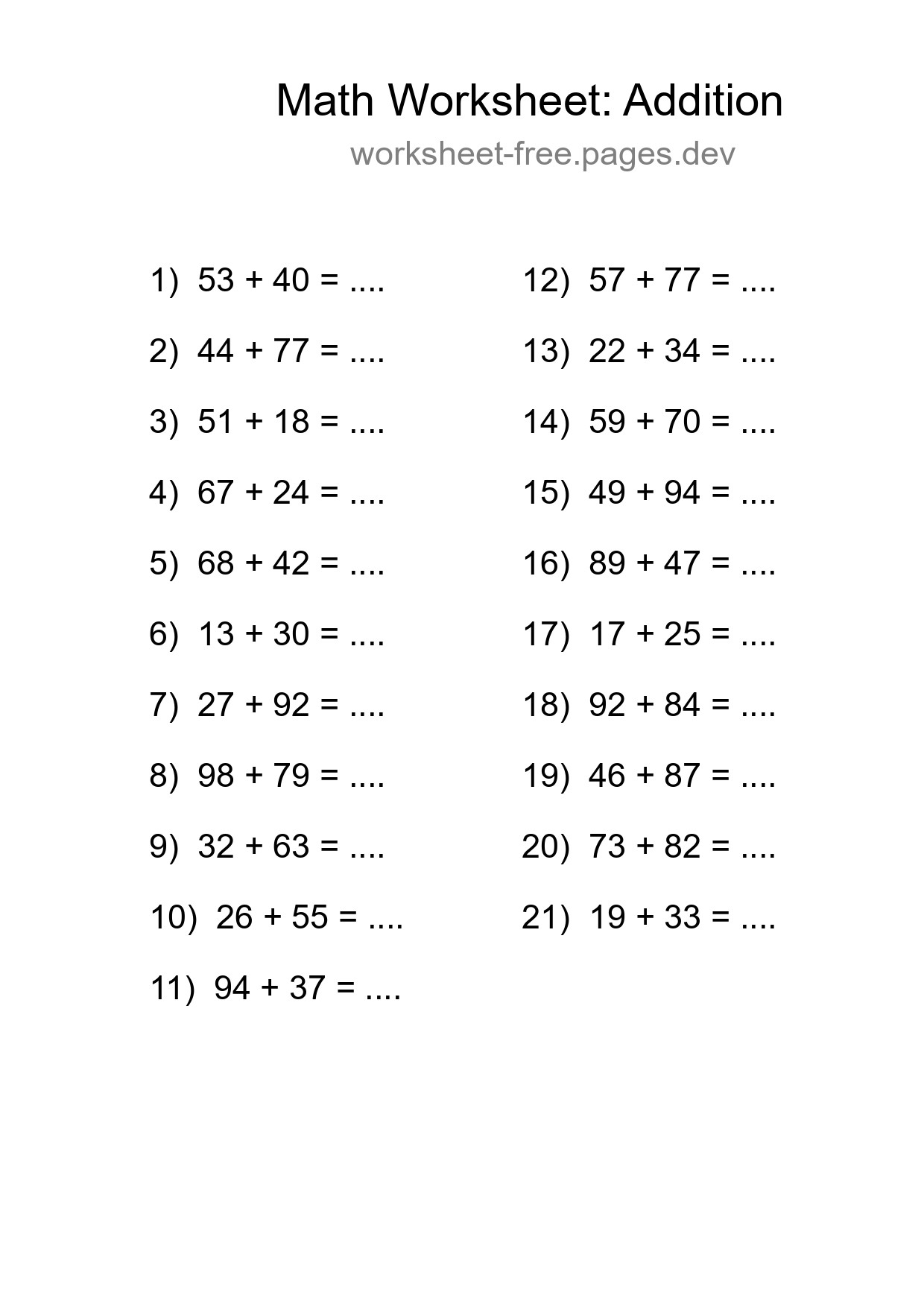 Free 21 Addition Math Worksheet For Grade 3 With Answers - Part 41