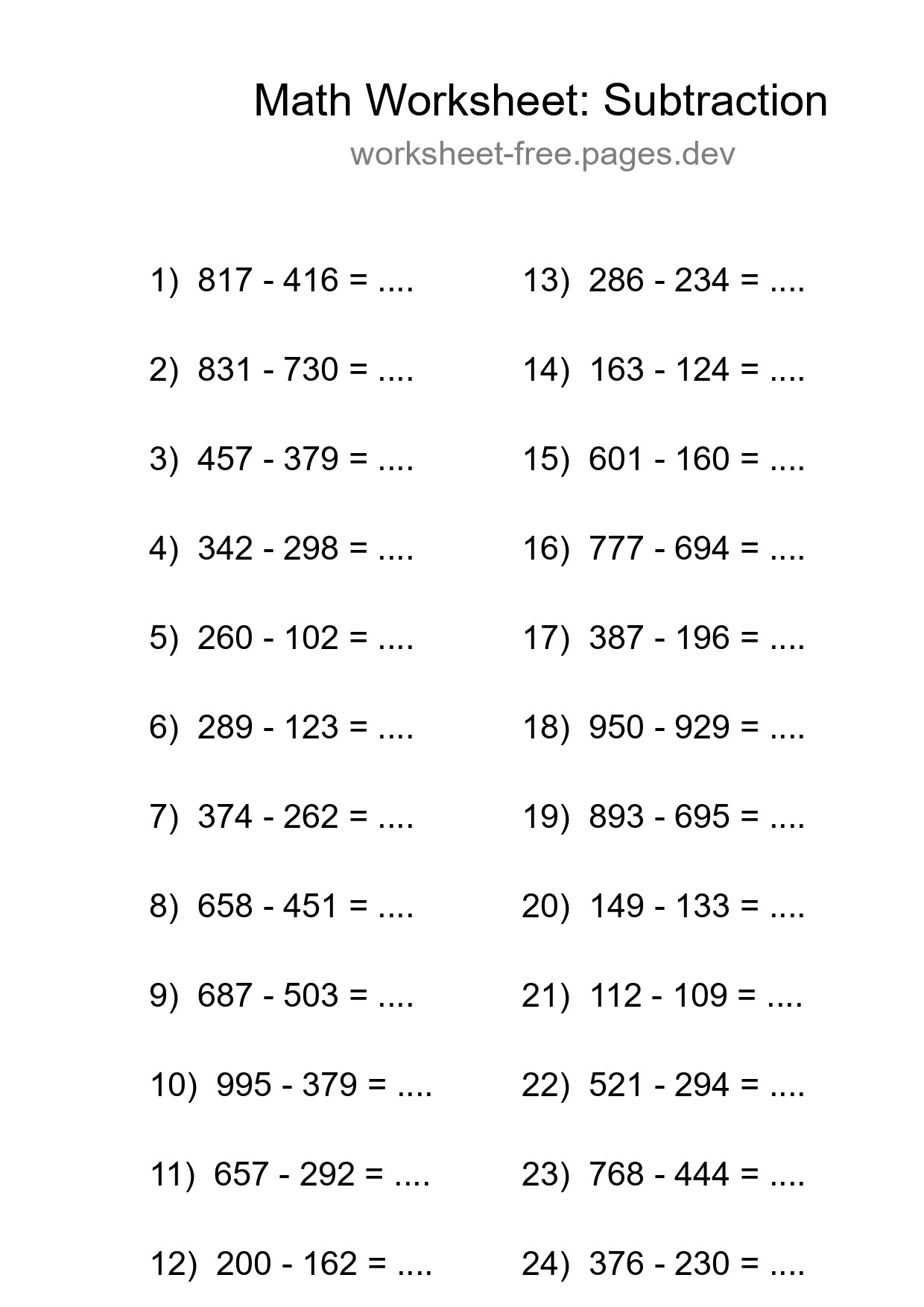 Free 24 Subtraction Math Worksheet For Grade 5 With Answers - Part 58