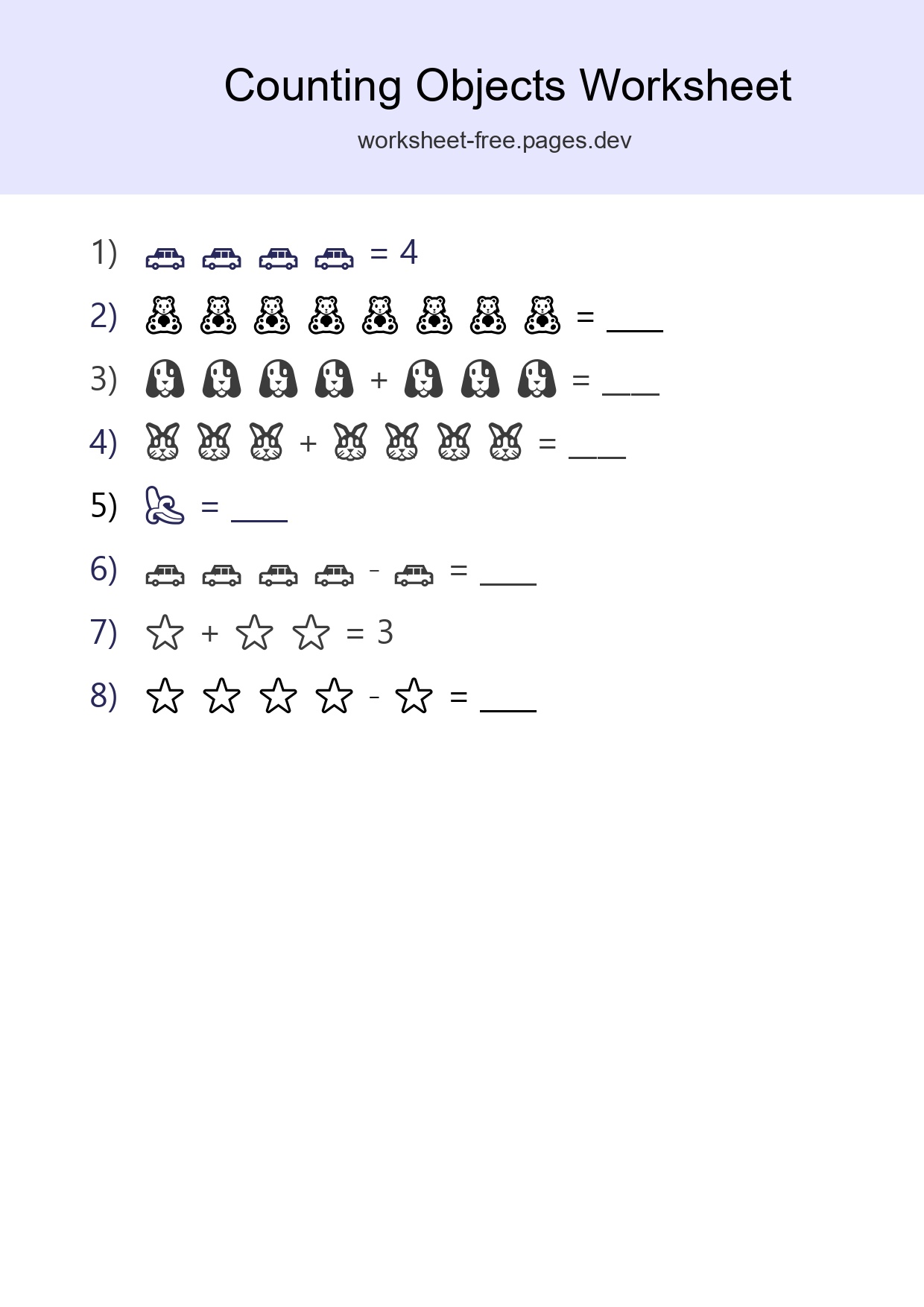 Free Counting Objects Worksheet For Kindergarten Printable - Part 3