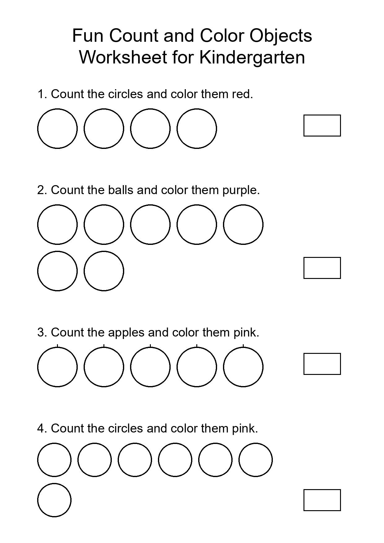 Fun Count and Color Objects Worksheet for Kindergarten