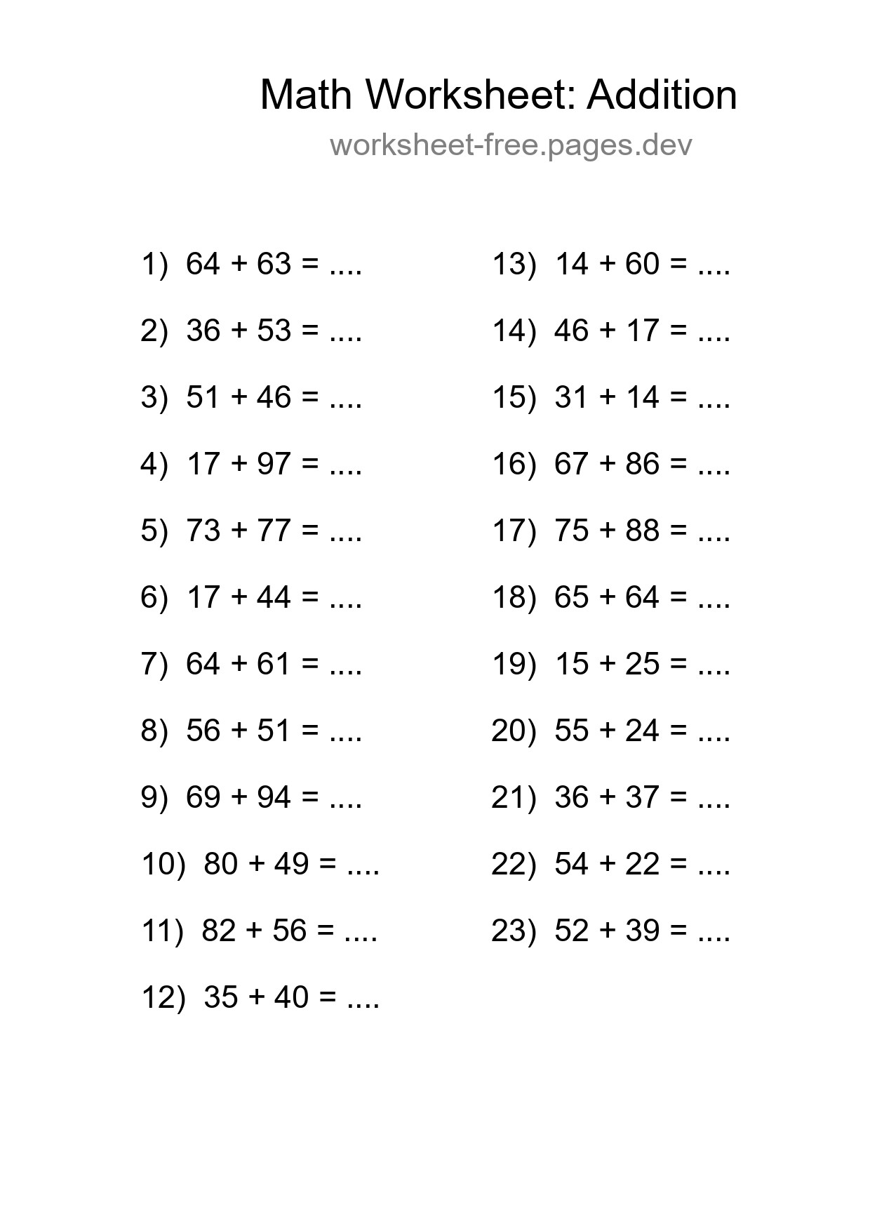 Grade 3 Addition Practice Worksheet (23 Problems) - Part 11