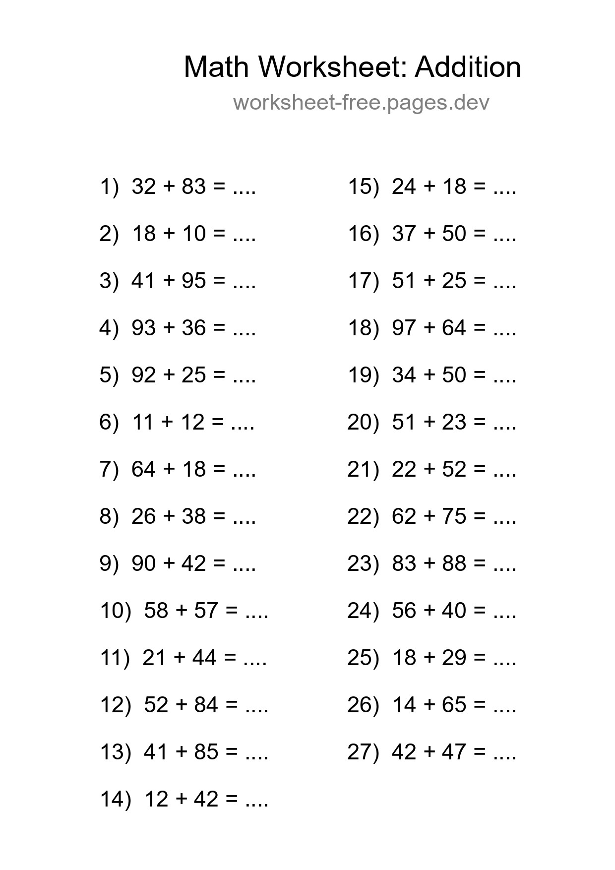 Grade 3 Addition Practice Worksheet (27 Problems) - Part 51