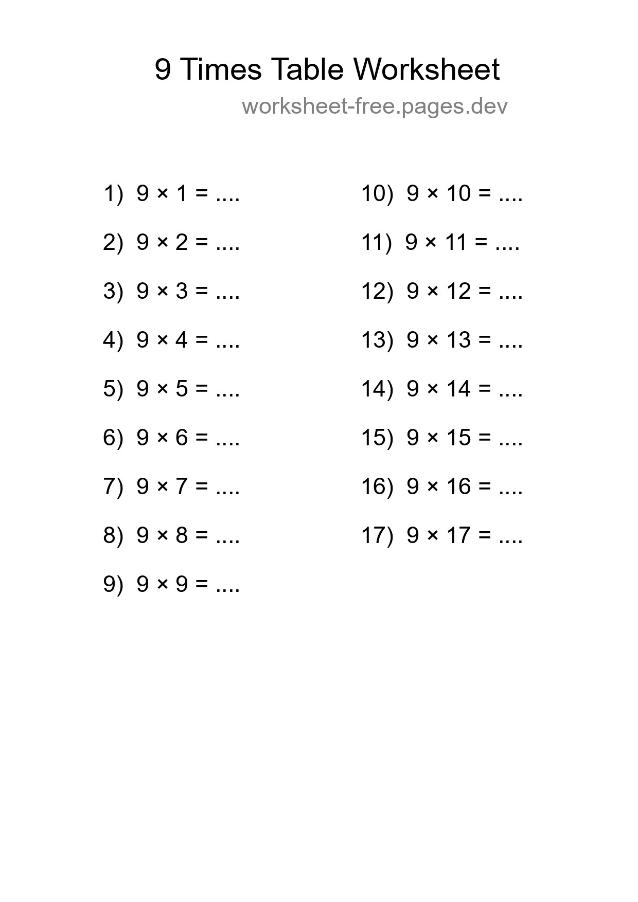 Grade 3 Multiplication Table 9 Practice - Part 49