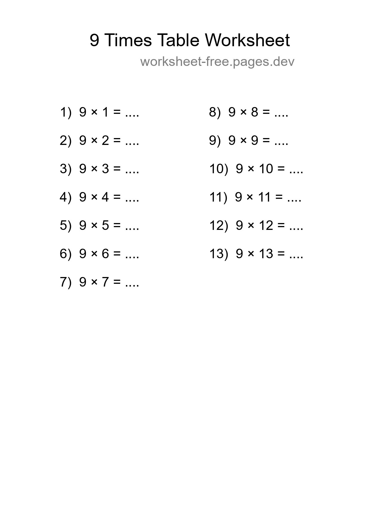 Grade 3 Multiplication Table 9 Practice - Part 9